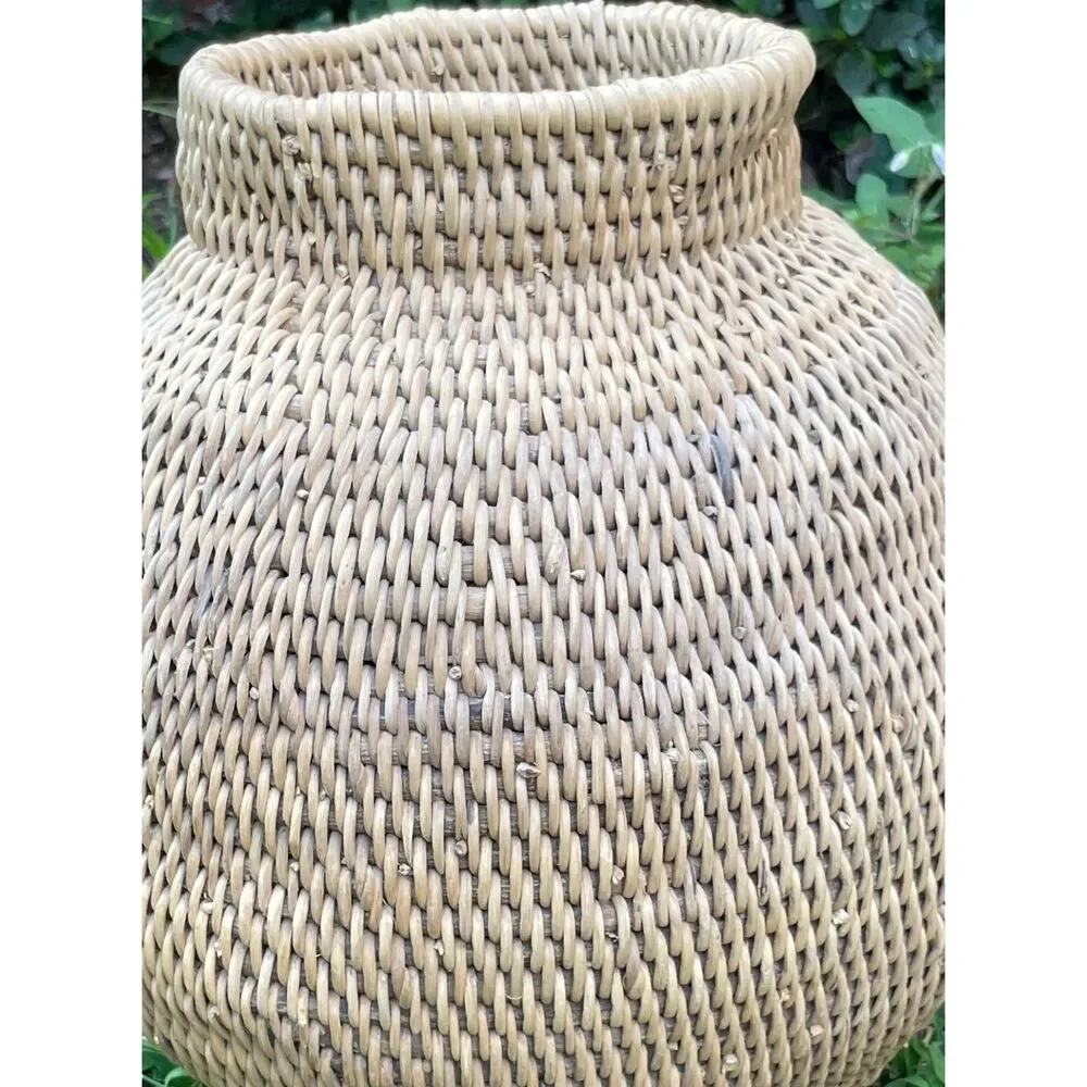Vintage Hand Woven Rattan Basket Vase Boho Wicker Floor Vase Natural Decor 14